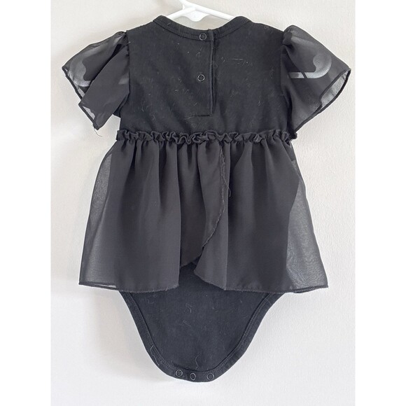 Stephan Baby Little Black Dress Size 3-6 months Snap Crotch Bow Embroidered - Picture 2 of 5